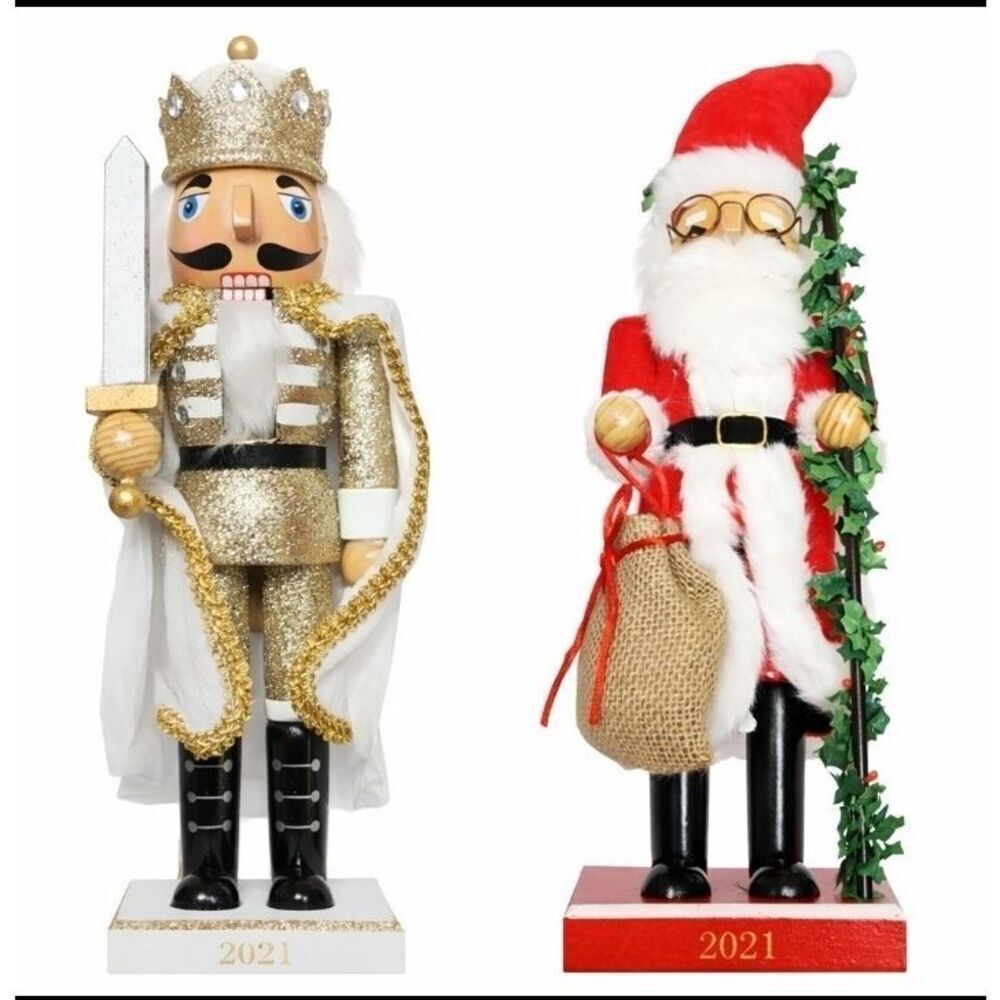 Target Wondershop 14” Nutcrackers Lot of 2 Santa Claus and Snow King 2021 Gold